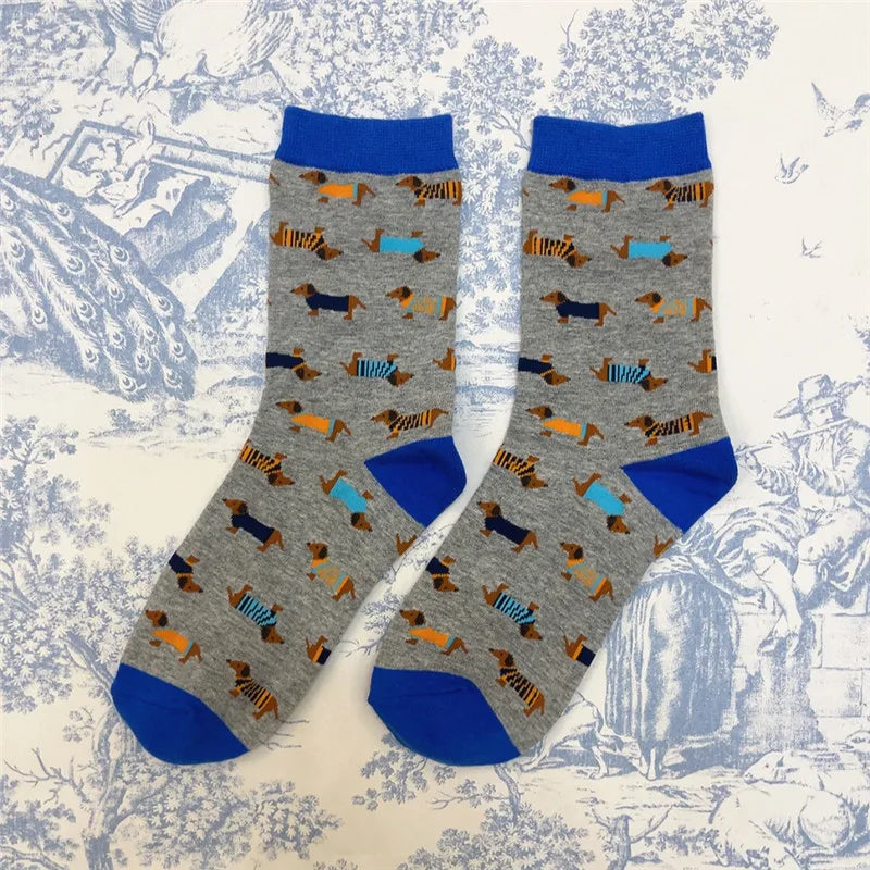 Socken mit lustigen Dackelmotiven in Größe 35-39
