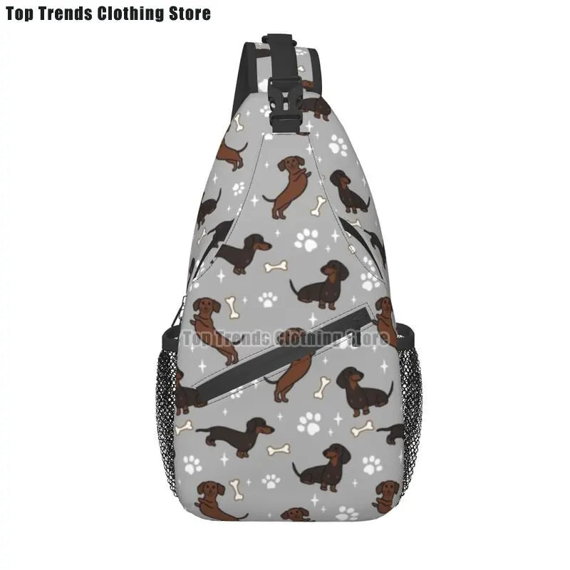 Rucksack mit über 30 verschiedenen Dackelmotiven