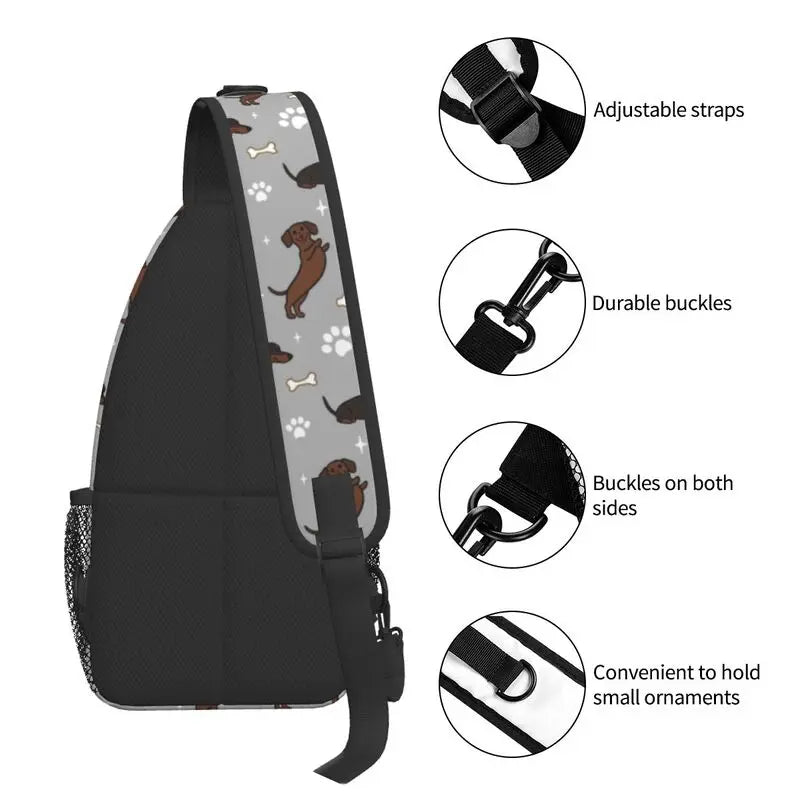 Rucksack mit über 30 verschiedenen Dackelmotiven
