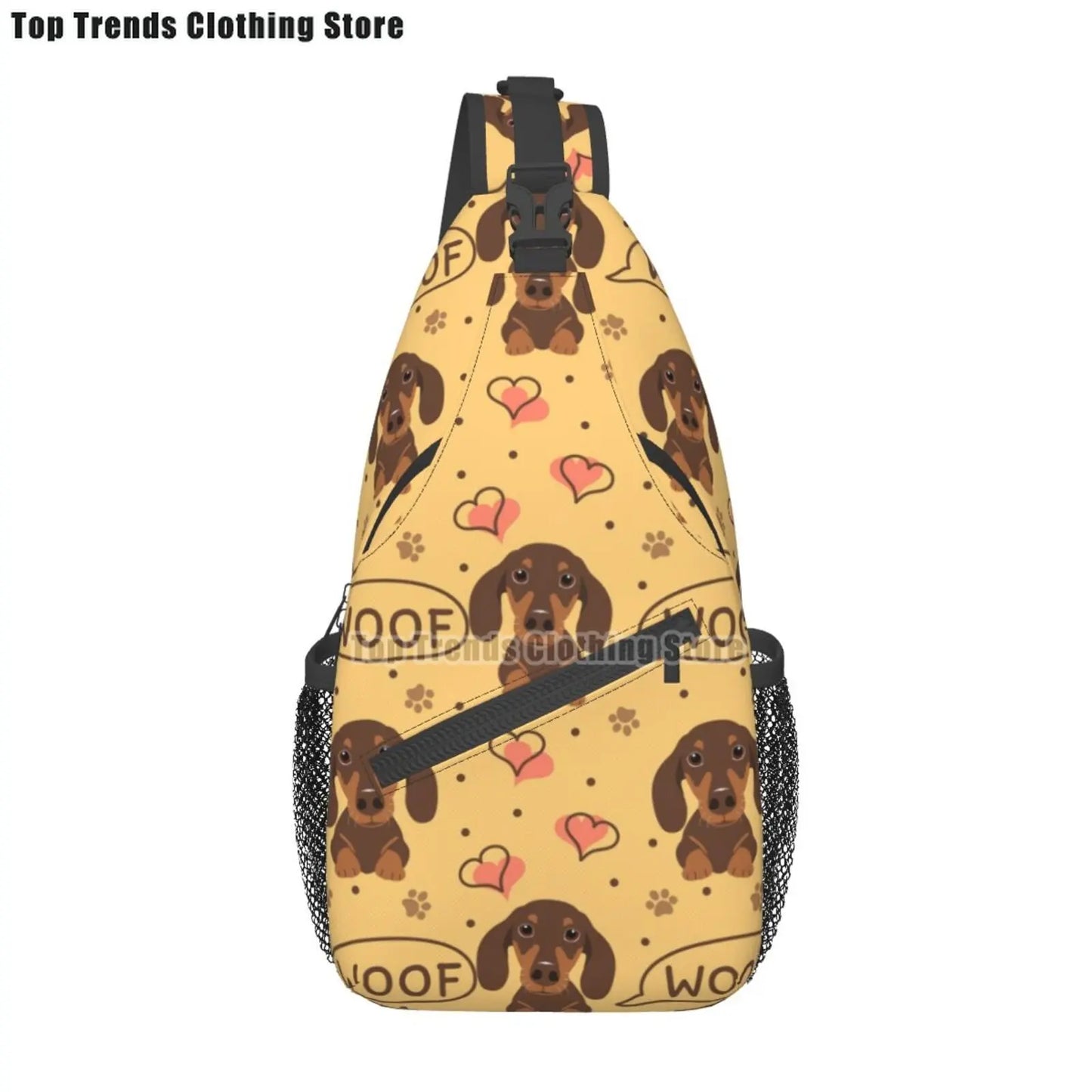 Rucksack mit über 30 verschiedenen Dackelmotiven