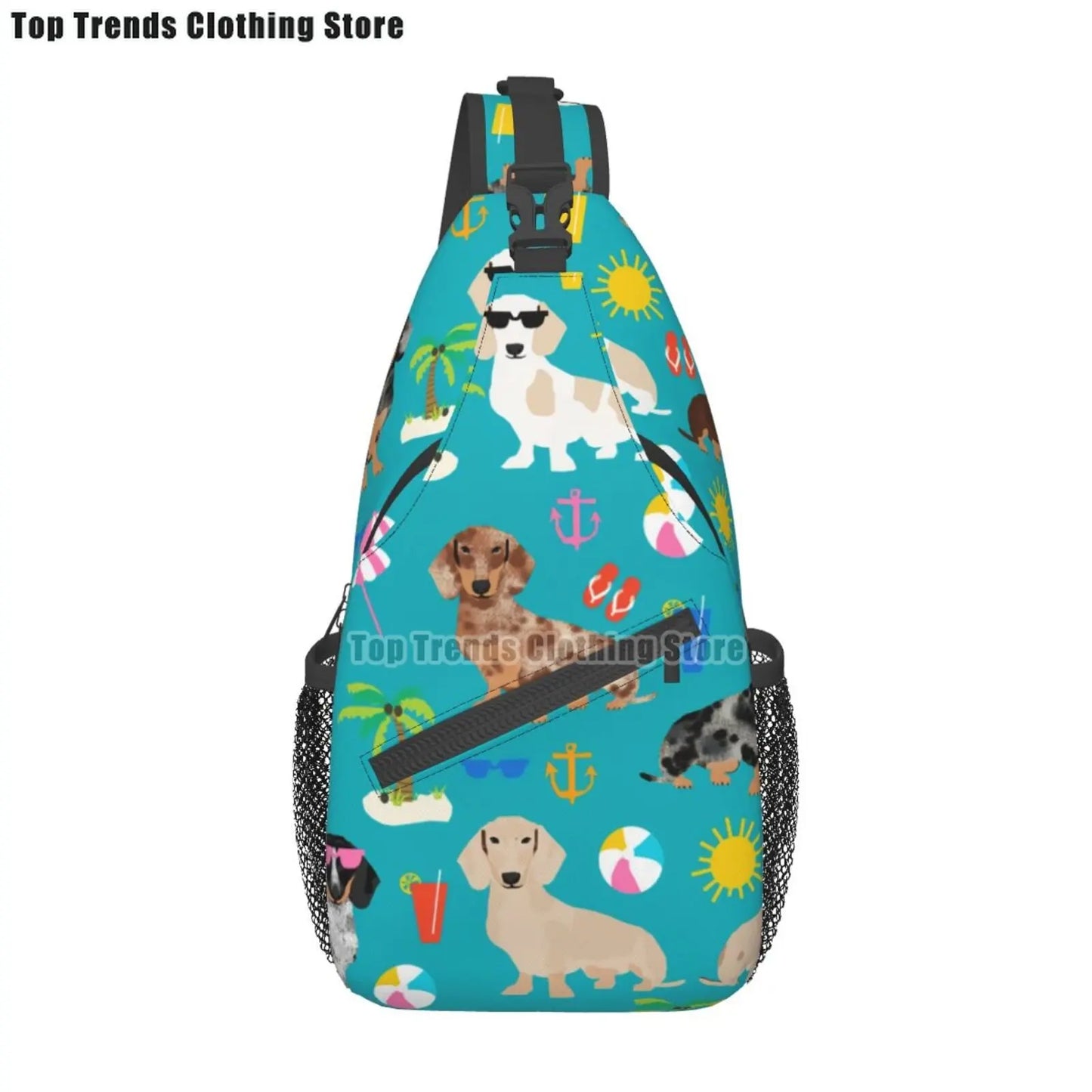 Rucksack mit über 30 verschiedenen Dackelmotiven