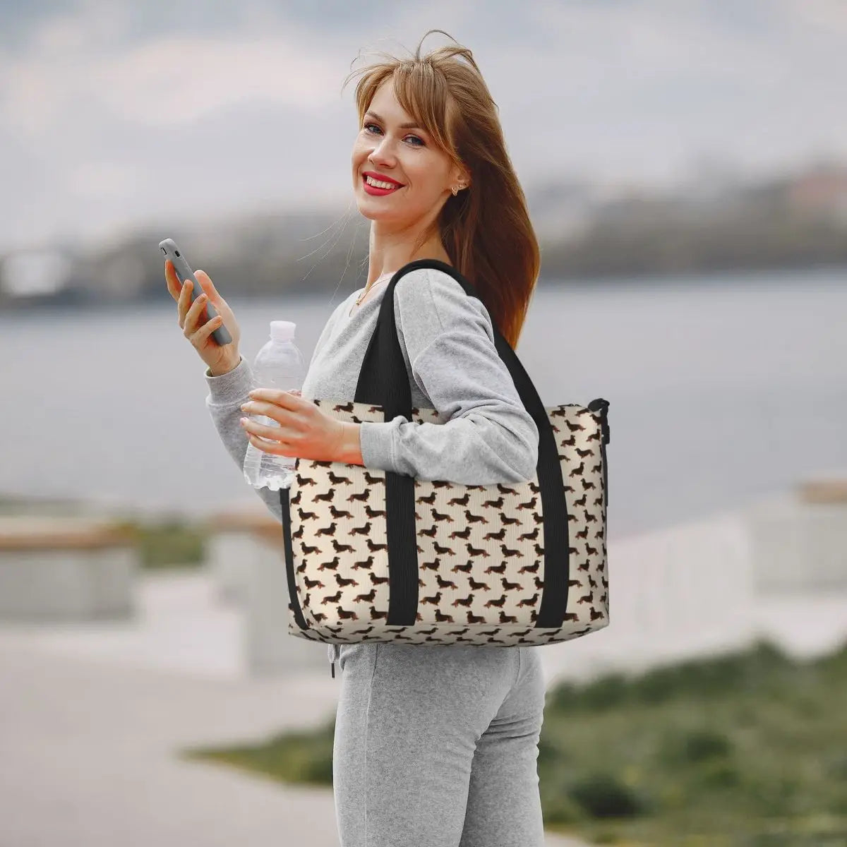 Tasche mit Dackelmotiven für Strand Gym Reise Shopping