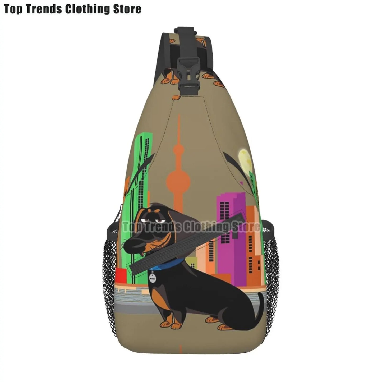 Rucksack mit über 30 verschiedenen Dackelmotiven