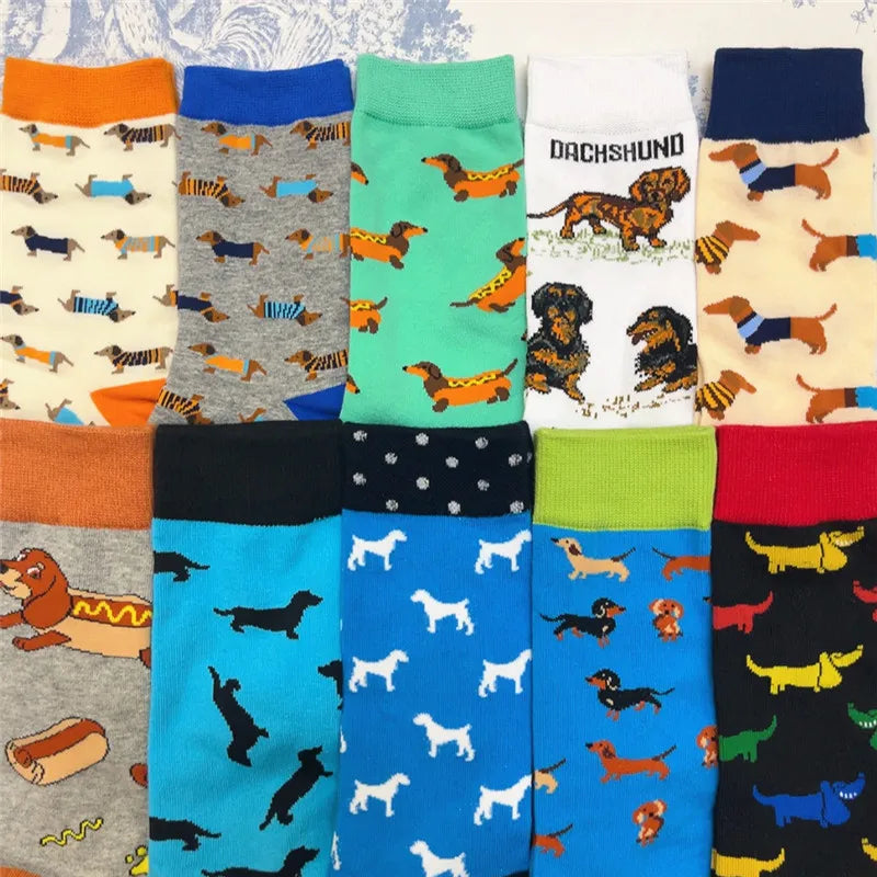 Socken mit lustigen Dackelmotiven in Größe 35-39