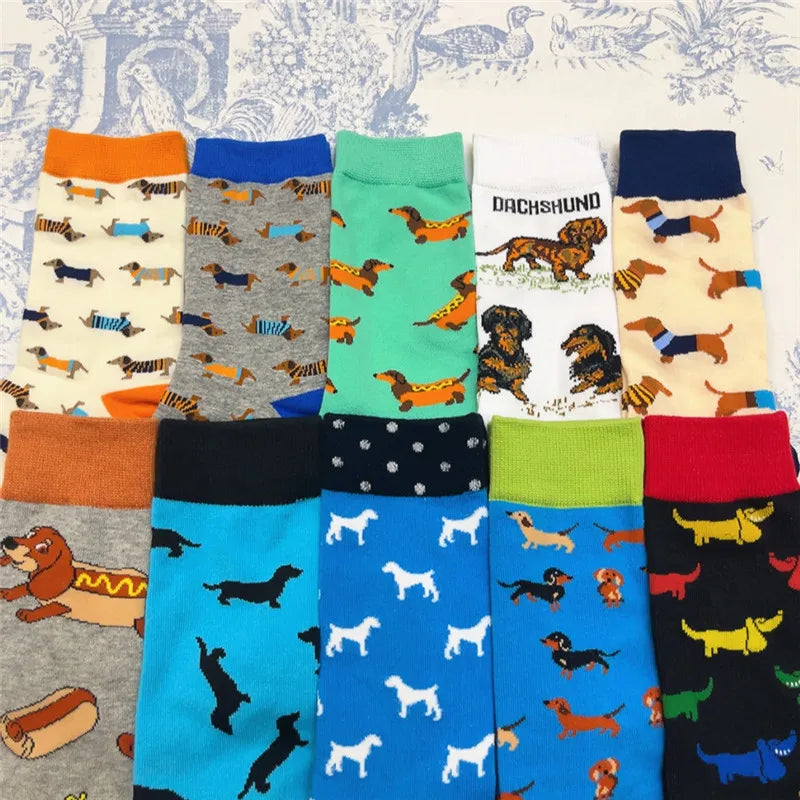 Socken mit lustigen Dackelmotiven in Größe 35-39