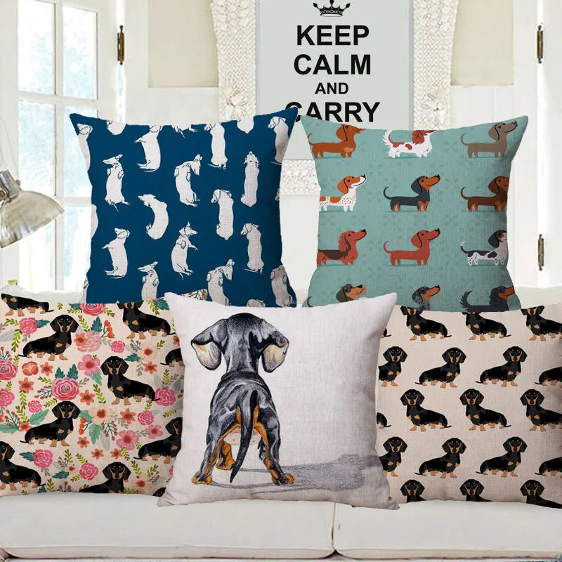 Design Kissenbezüge mit verschiedenen Dackelmotiven