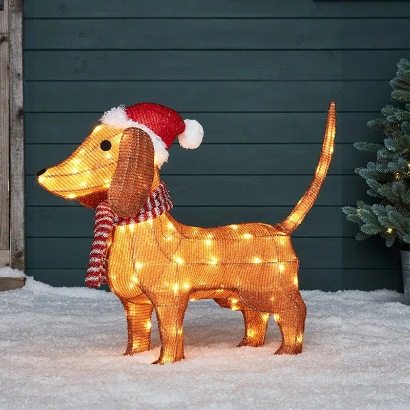 Dackel als Weihnachtsdeko beleuchtet und so groß wie ein echter Dackel