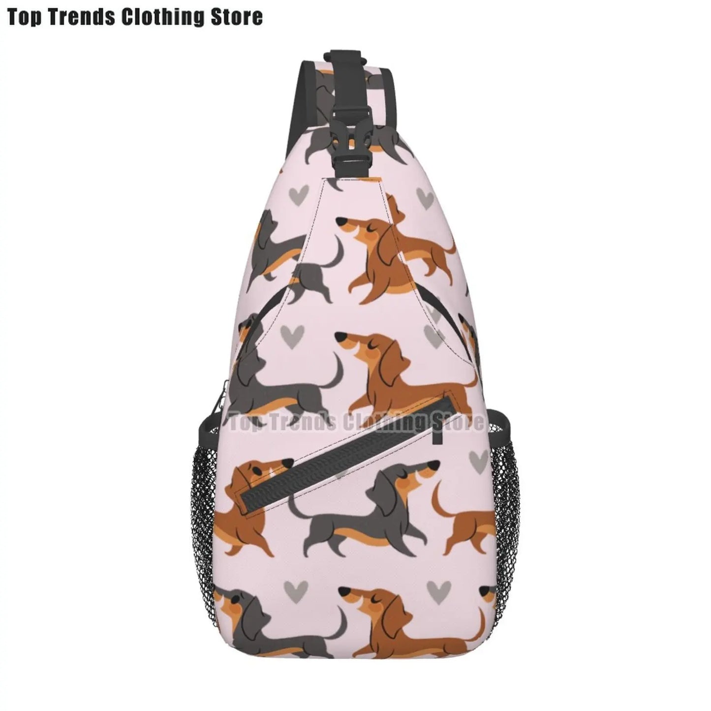 Rucksack mit über 30 verschiedenen Dackelmotiven