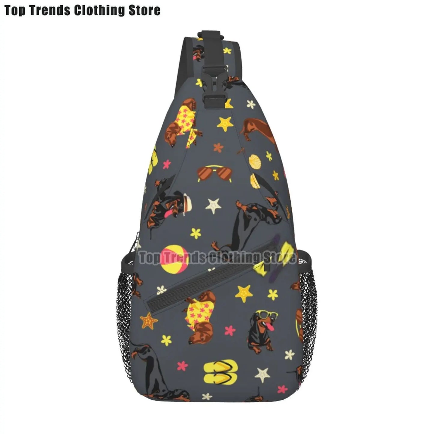 Rucksack mit über 30 verschiedenen Dackelmotiven
