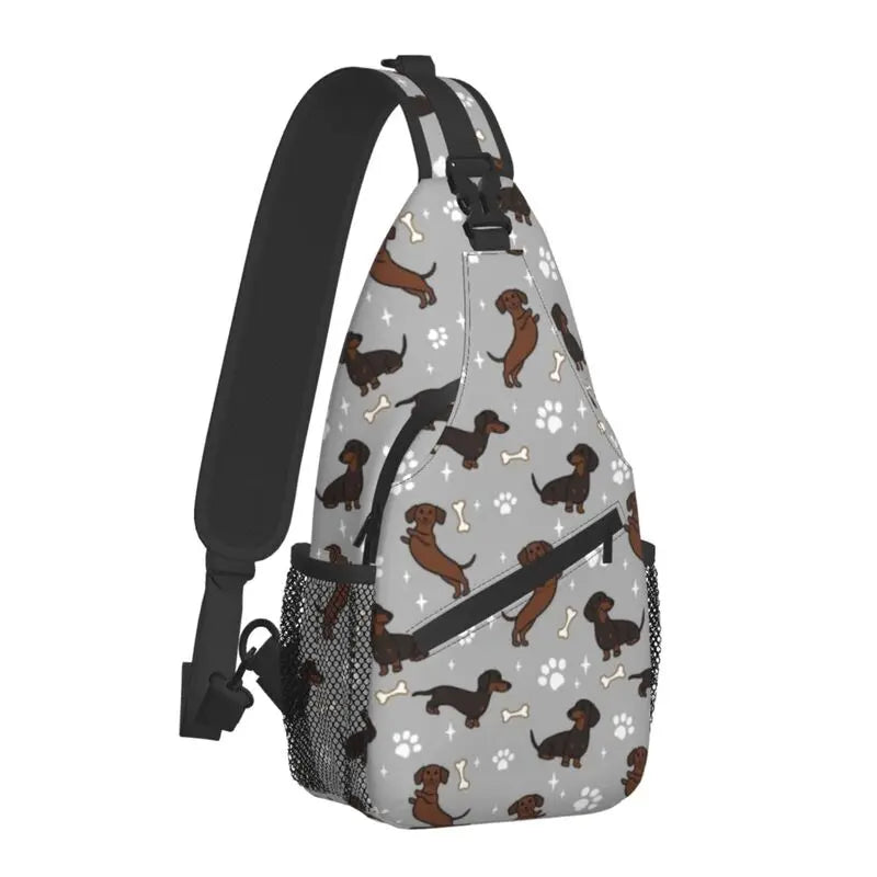 Rucksack mit über 30 verschiedenen Dackelmotiven