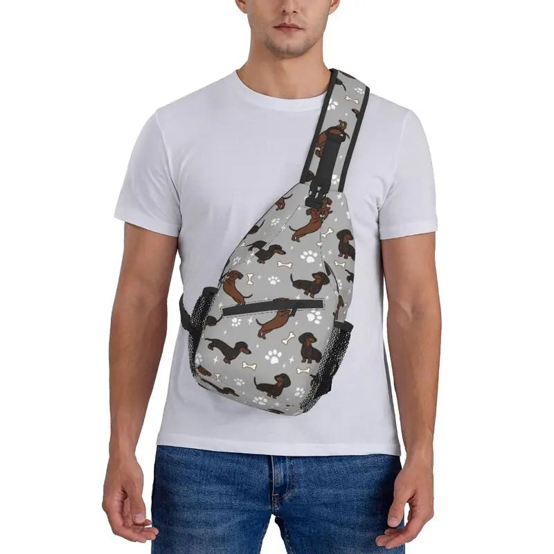 Rucksack mit über 30 verschiedenen Dackelmotiven