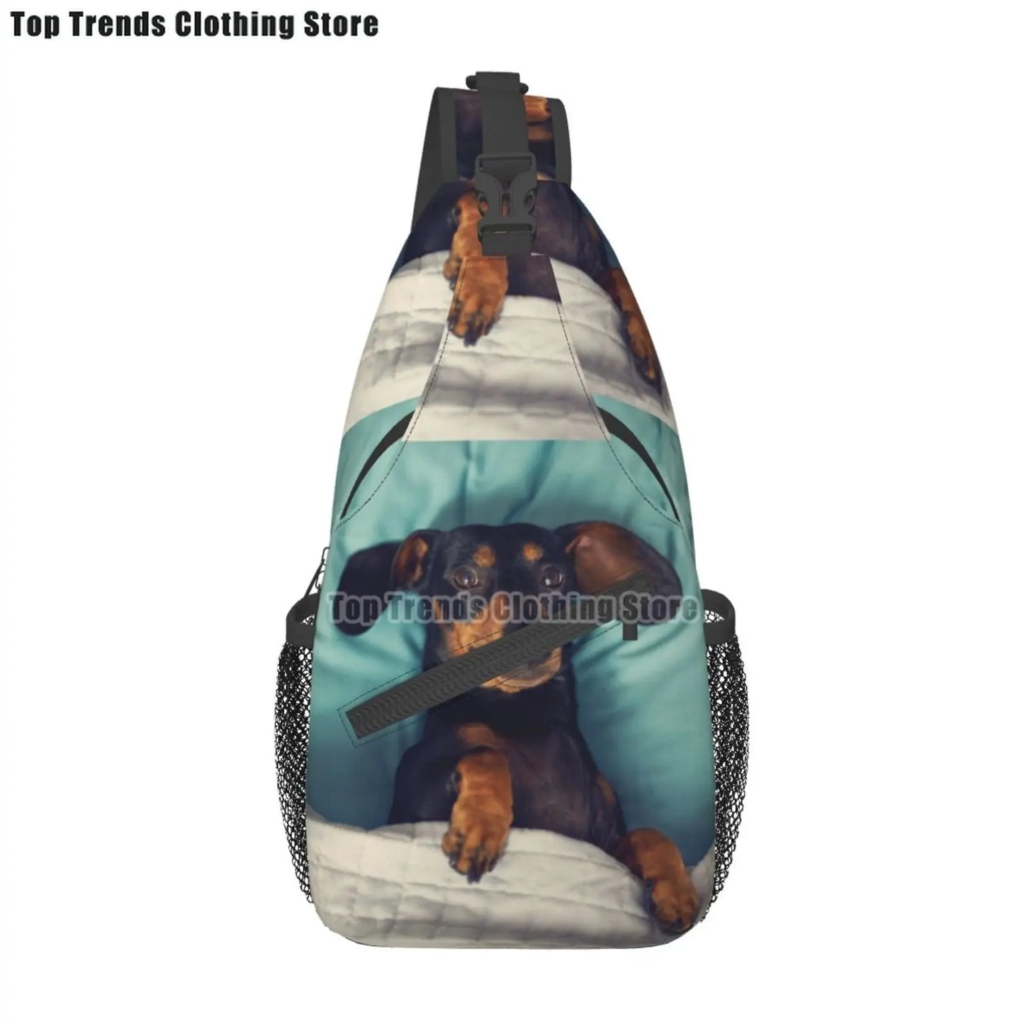 Rucksack mit über 30 verschiedenen Dackelmotiven