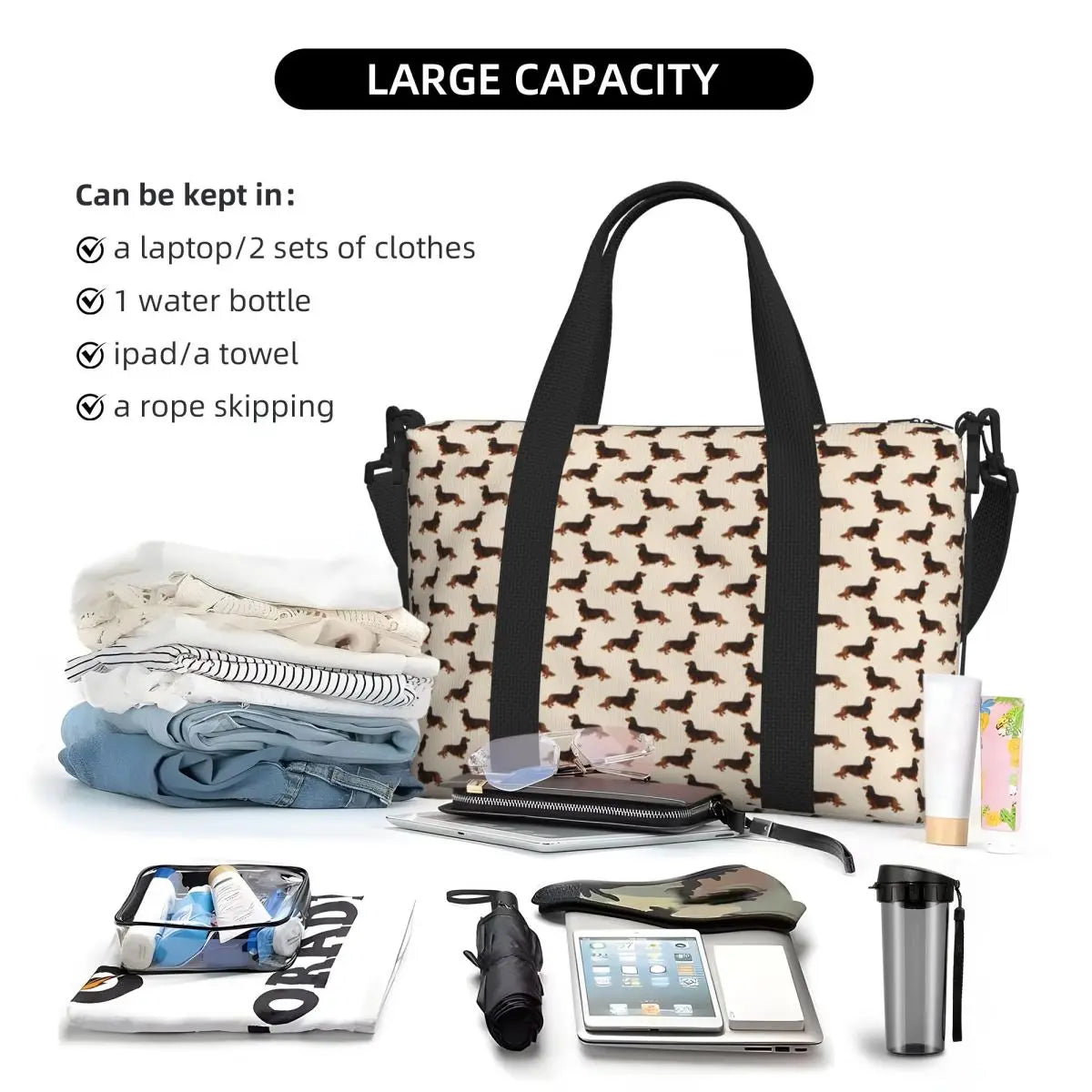 Tasche mit Dackelmotiven für Strand Gym Reise Shopping