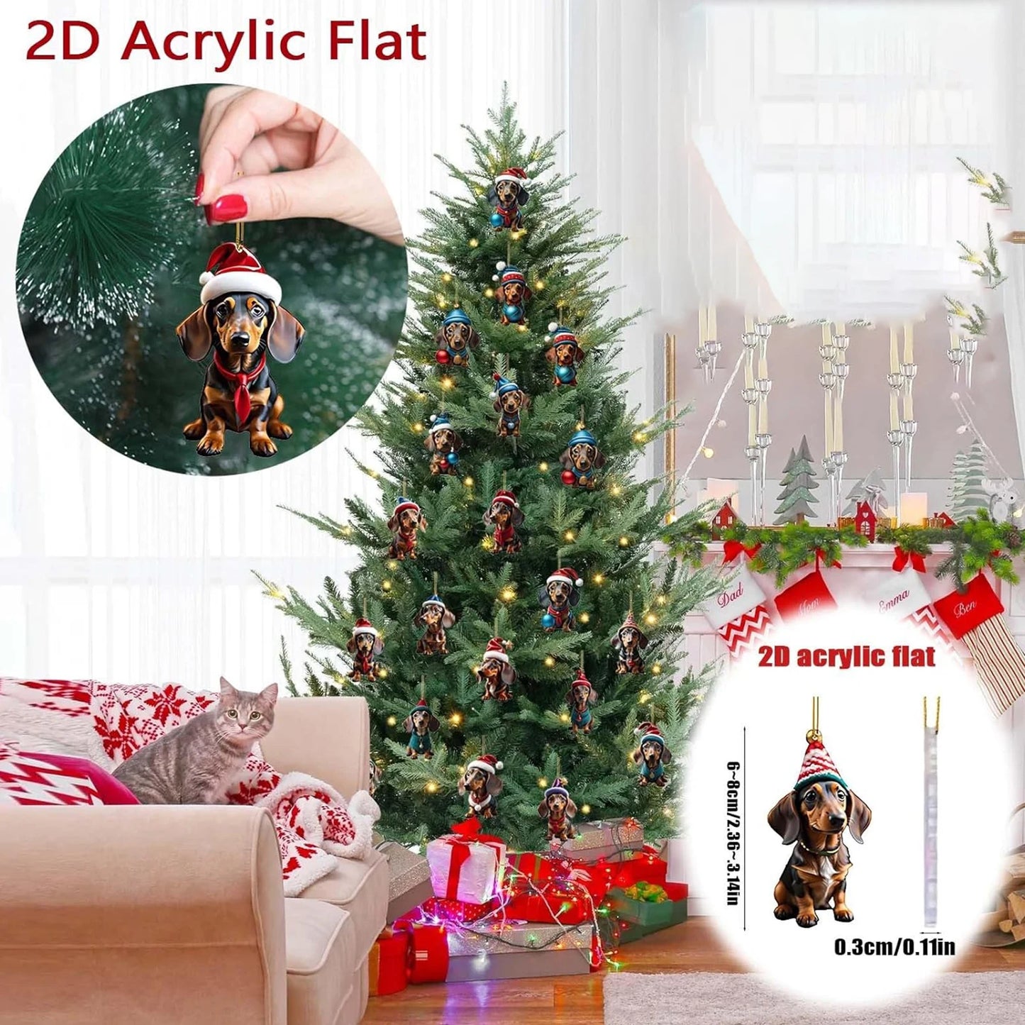 Adventskalender mit 24 süßen Acryl-2D-Dackelanhängern
