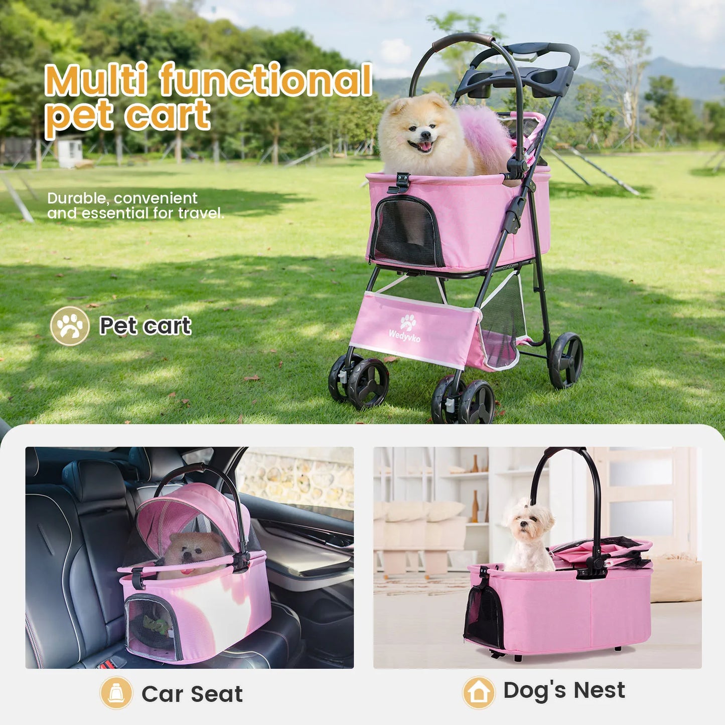 Hunde Wagen für kleine Hunde mit abnehmbarem Korb