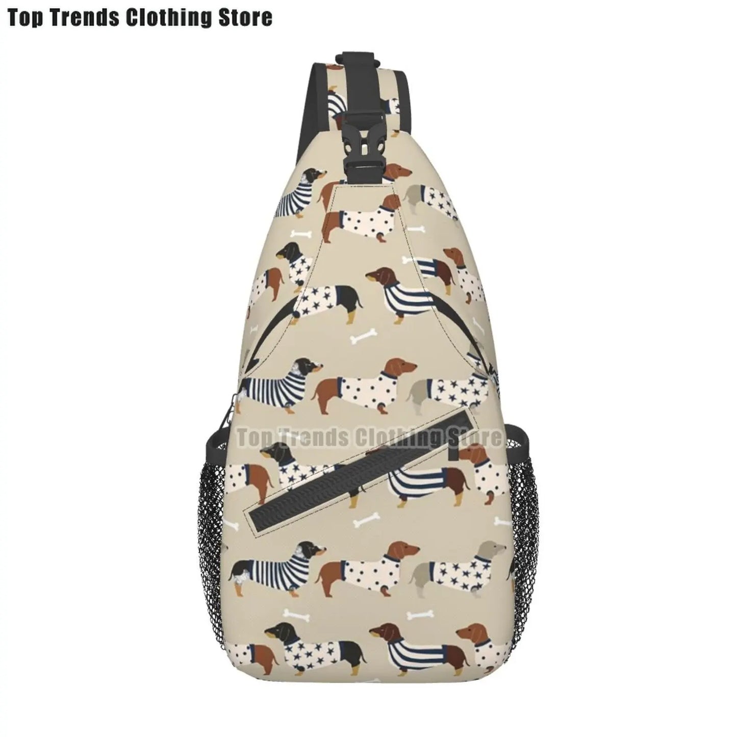 Rucksack mit über 30 verschiedenen Dackelmotiven