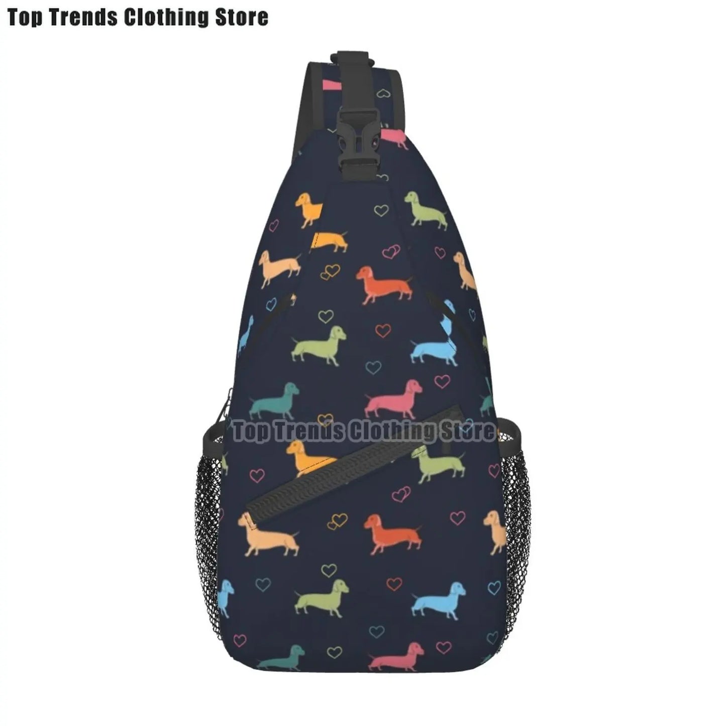 Rucksack mit über 30 verschiedenen Dackelmotiven