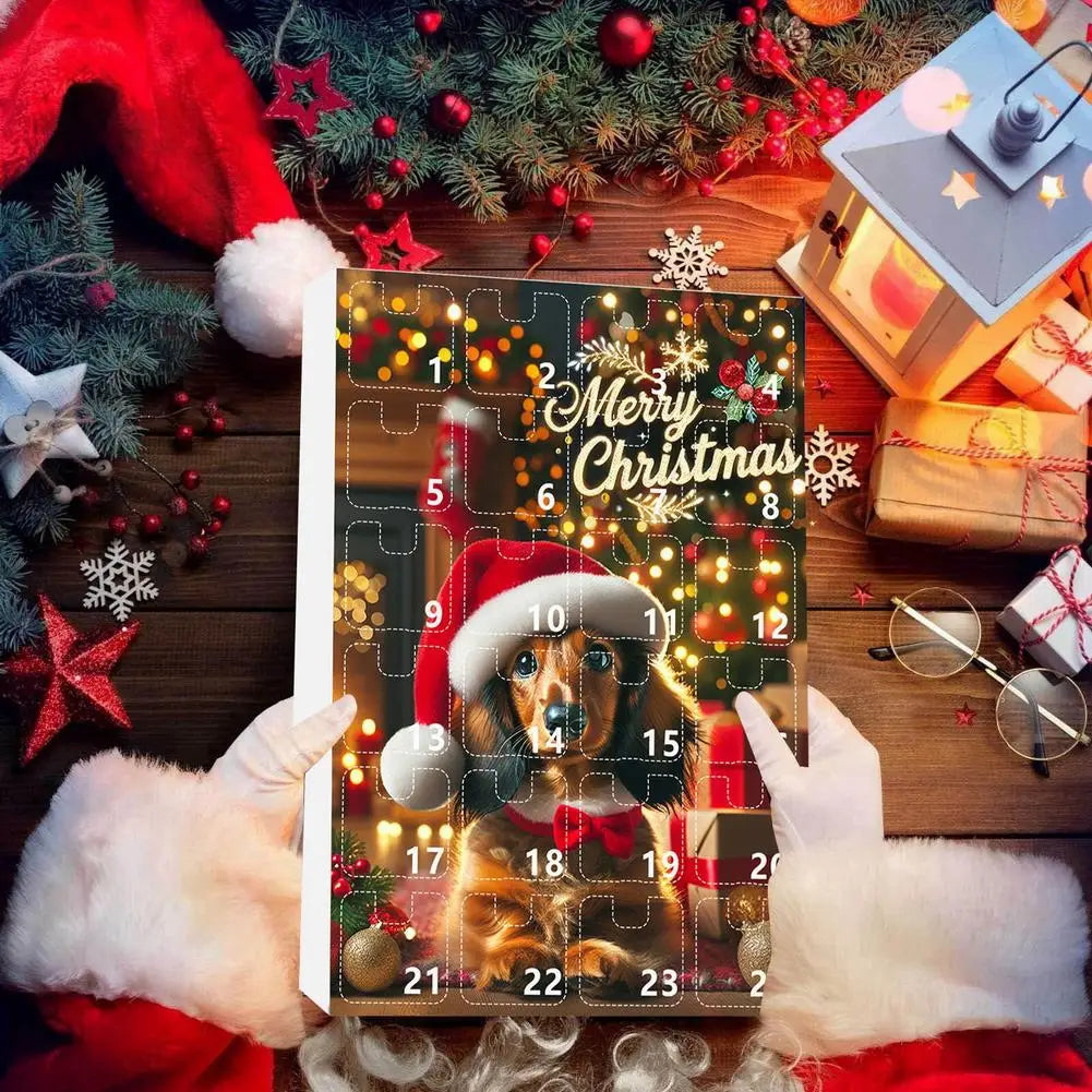 Adventskalender mit 24 2-D-Dackelanhängern in verschiedenen Ausführungen