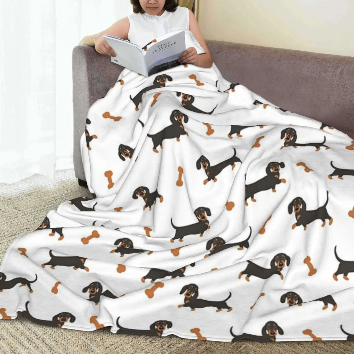 Weiche Flanelldecke mit Dackelmotiv in verschiedenen Größen