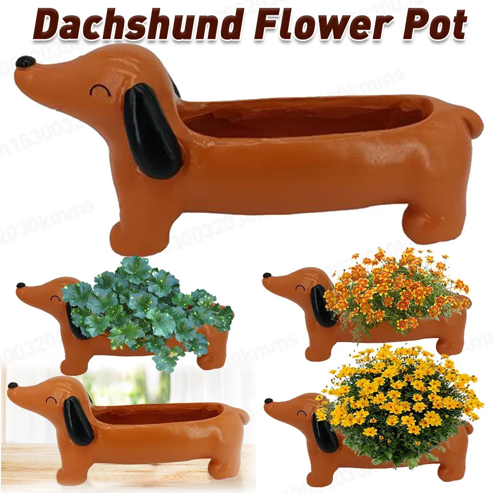 Dackel Blumentopf Blumenschale aus Resin