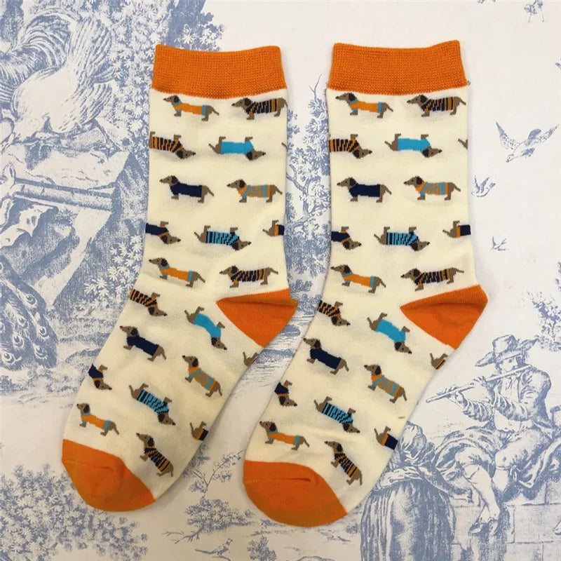 Socken mit lustigen Dackelmotiven in Größe 35-39