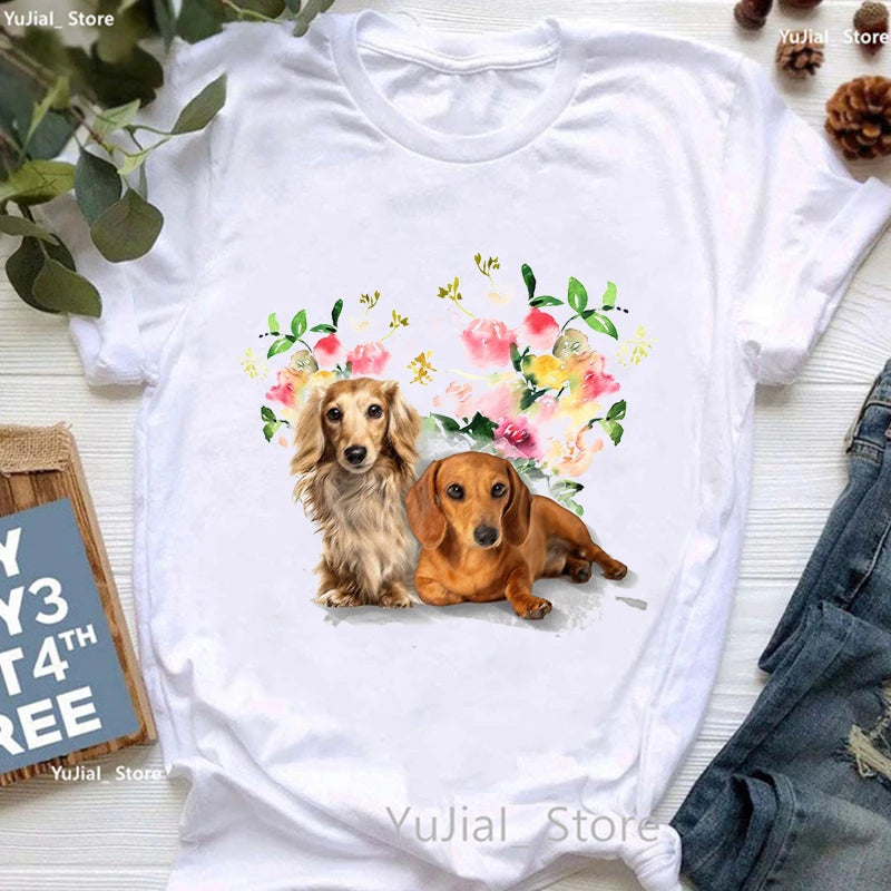 T-Shirt für Damen mit wunderschönen Dackel- und Hundemotiven