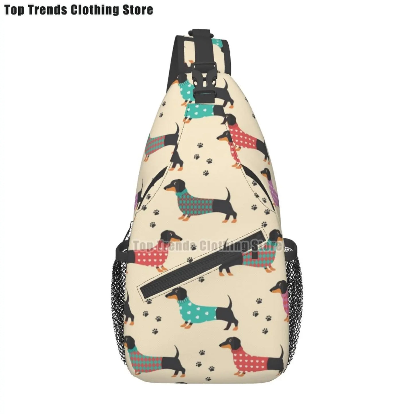 Rucksack mit über 30 verschiedenen Dackelmotiven