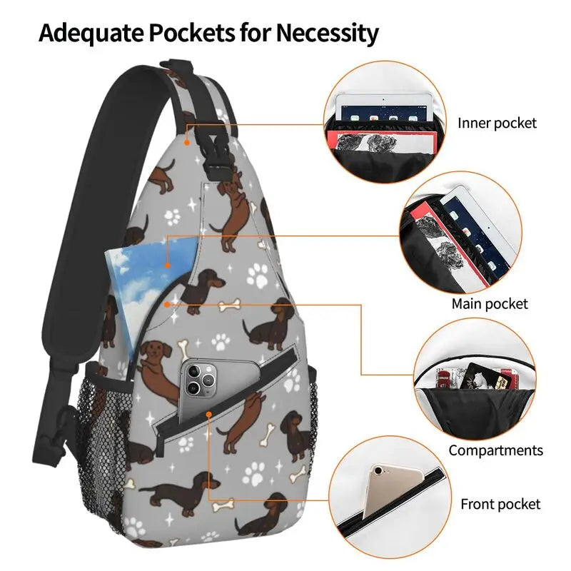 Rucksack mit über 30 verschiedenen Dackelmotiven