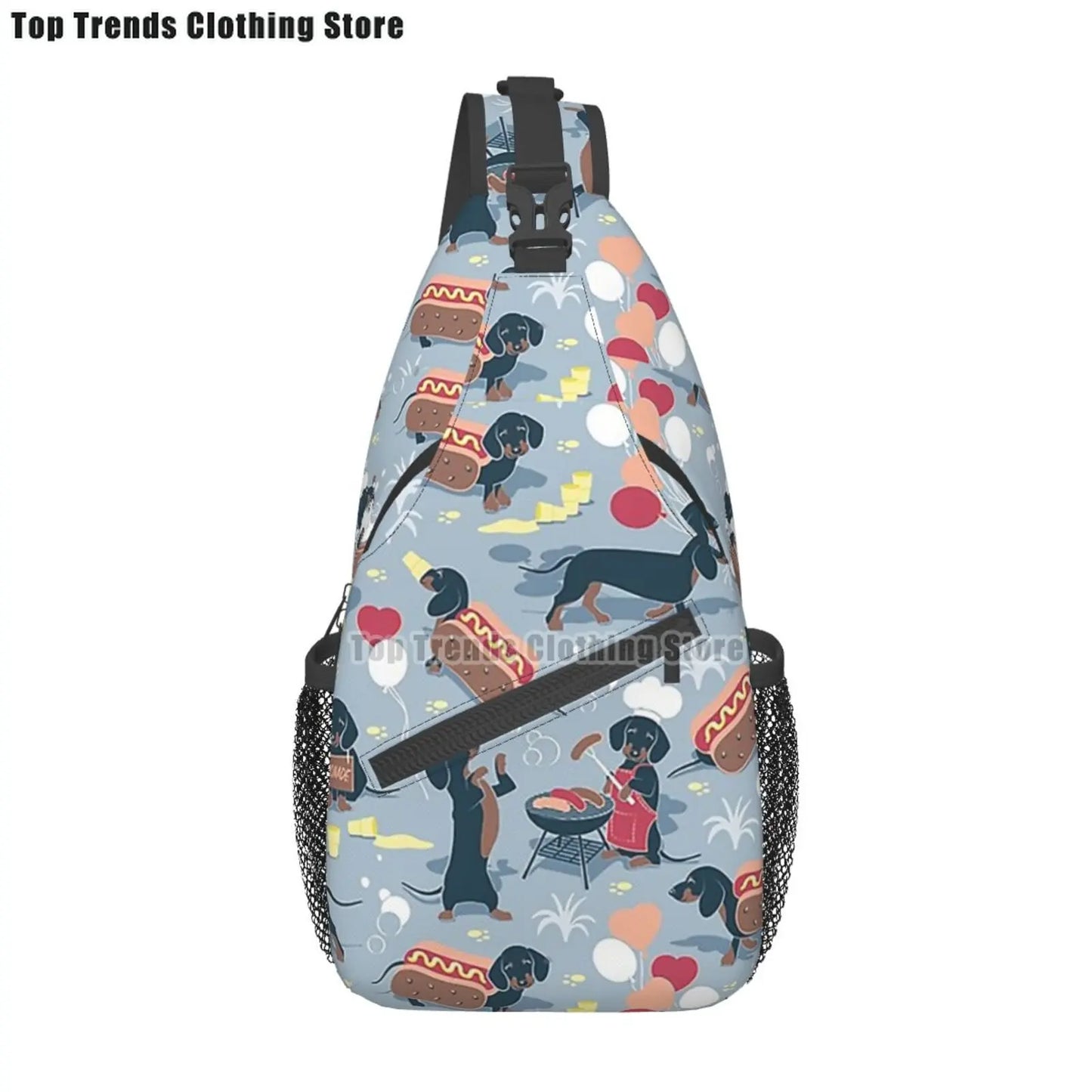 Rucksack mit über 30 verschiedenen Dackelmotiven
