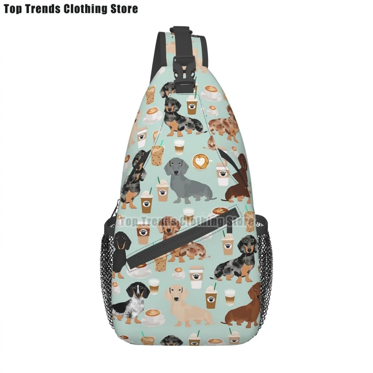 Rucksack mit über 30 verschiedenen Dackelmotiven