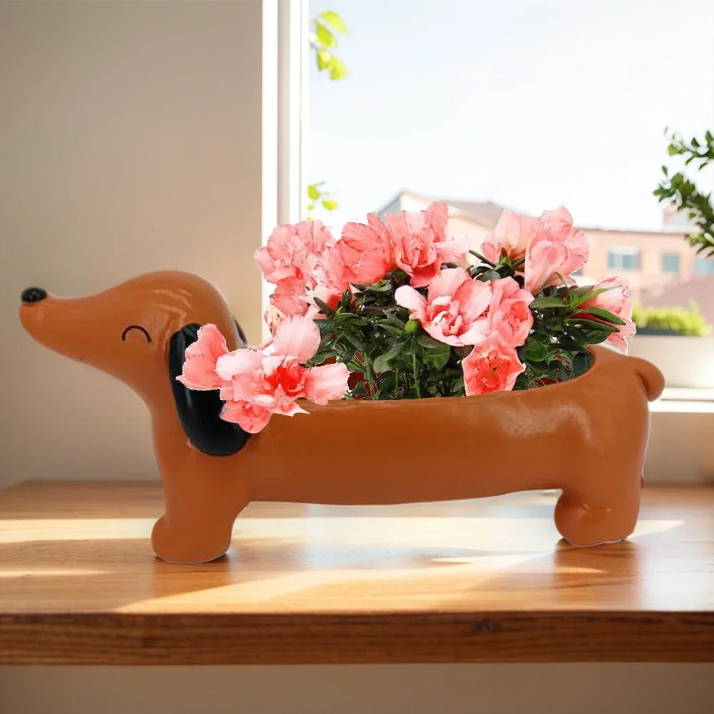 Dackel Blumentopf Blumenschale aus Resin