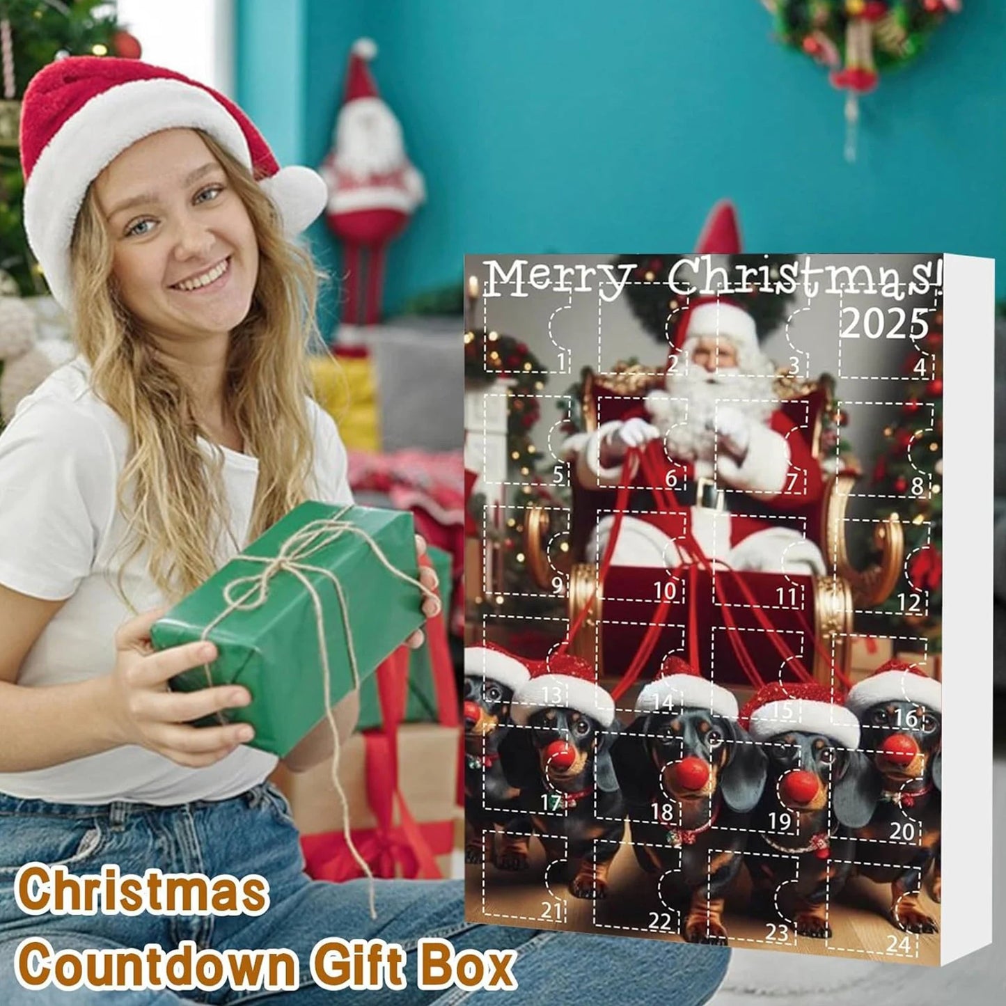 Adventskalender mit 24 süßen Acryl-2D-Dackelanhängern