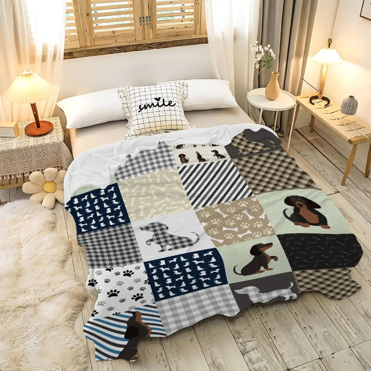 Fleece Decke mit Dackelmotiv in verschiedenen Designs