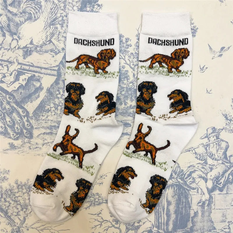 Socken mit lustigen Dackelmotiven in Größe 35-39