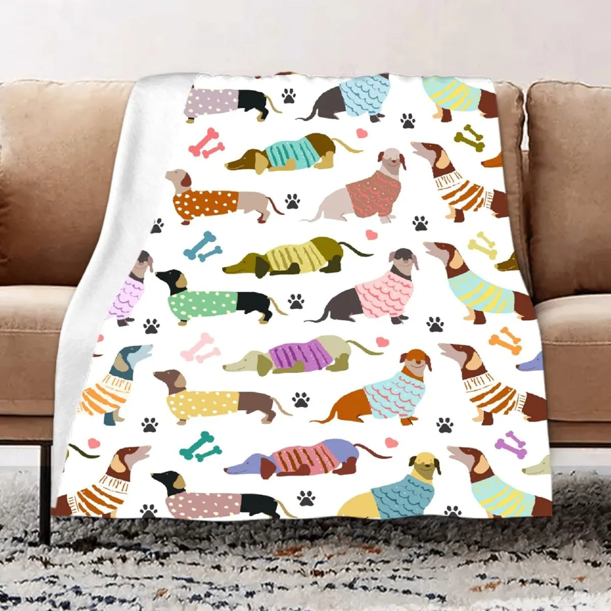 Fleece Decke mit Dackelmotiv in verschiedenen Designs