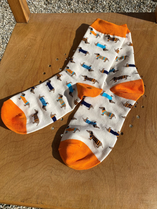 Socken mit lustigen Dackelmotiven in Größe 35-39