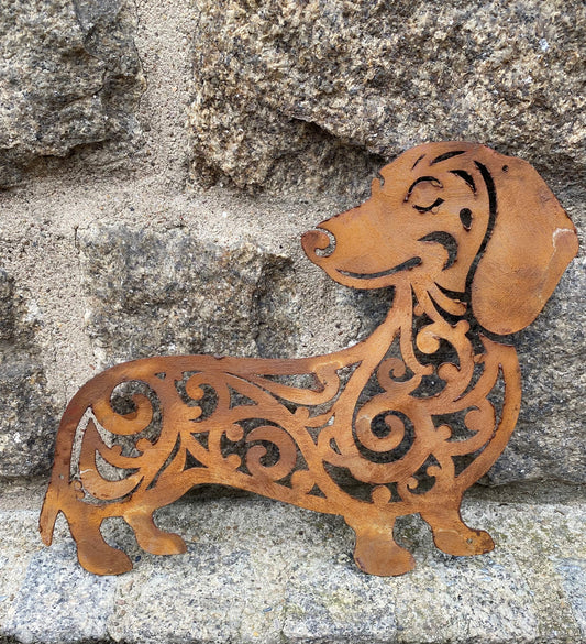 Dackel Wandskulptur aus Metall Echtrost