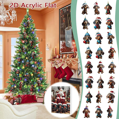 Adventskalender mit 24 süßen Acryl-2D-Dackelanhängern