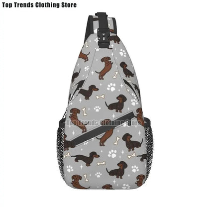 Rucksack mit über 30 verschiedenen Dackelmotiven