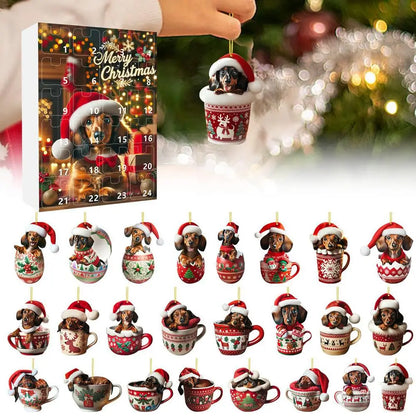 Adventskalender mit 24 2-D-Dackelanhängern in verschiedenen Ausführungen