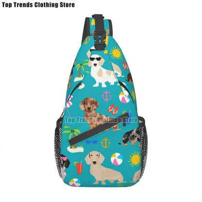 Rucksack mit über 30 verschiedenen Dackelmotiven