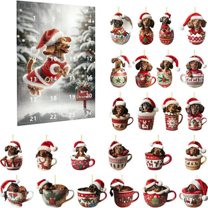 Adventskalender mit 24 2-D-Dackelanhängern in verschiedenen Ausführungen