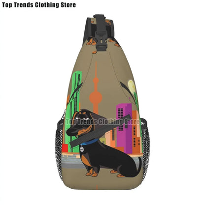Rucksack mit über 30 verschiedenen Dackelmotiven