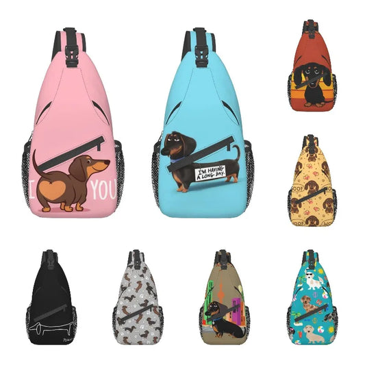 Rucksack mit über 30 verschiedenen Dackelmotiven