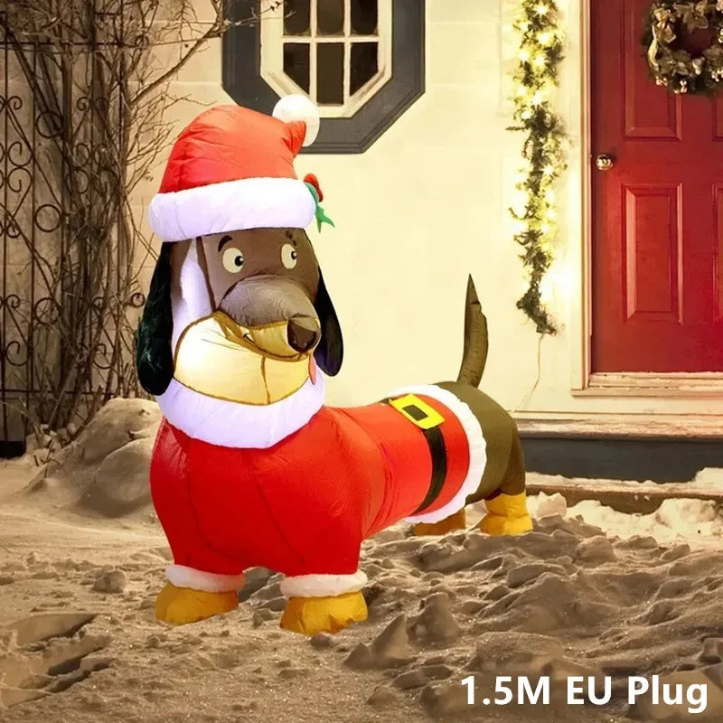 Aufblasbarer 1,5 Meter großer Weihnachts-Dackel als Deko für Innen oder Außen
