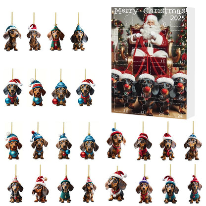 Adventskalender mit 24 süßen Acryl-2D-Dackelanhängern