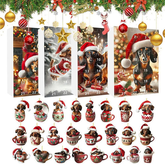 Adventskalender mit 24 2-D-Dackelanhängern in verschiedenen Ausführungen