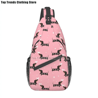 Rucksack mit über 30 verschiedenen Dackelmotiven