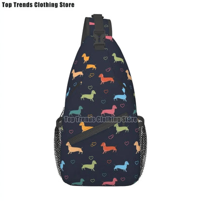 Rucksack mit über 30 verschiedenen Dackelmotiven