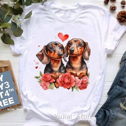 T-Shirt für Damen mit wunderschönen Dackel- und Hundemotiven